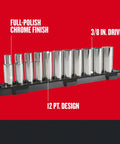 Deep Socket Set 1/2-Inch Drive SAE 12-Point, 11-Piece Workhorse displayed on holder, full-polish chrome finish visible
