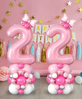 40 Inch Pink Number 2 Balloon Tower Kit For A 2nd Birthday Bash Includes A Giant Pink 2 Foil Balloon, Star Balloons, Mini Bow, And A 12 Inch Balloon Mix In Rose Red, Macaron Pink And White For A Cute Girls Celebration