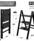 3 Step Folding Ladder Lightweight Aluminum Step Stool With Wide Anti Slip Pedals Sturdy 330 Lb Capacity shown open and folded