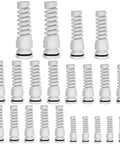 22 Piece Cable Gland Kit For Electrical Installations With PG7, PG9, PG11, PG13.5, PG16, And PG21, White Nylon Waterproof Flexible Spiral Strain Relief Glands.