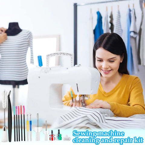 All In One Sewing Machine Cleaning Kit With Tweezers Rippers Screwdrivers Double Headed Brush Lint Brush Silicone Brushes