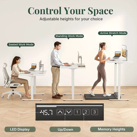 48 Inch Electric Standing Desk Height Adjustable Sit Stand Workstation With Silent Motor Memory Presets And Wide White Top in use at home office