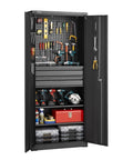 Heavy Duty Metal Storage Cabinet Built Tough With 180 Lb Shelf Load, 70.87 Inch Tall Garage Tool Cabinet With Dual Locking Doors