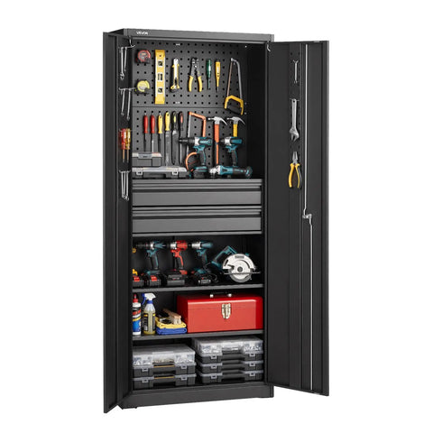 Heavy Duty Metal Storage Cabinet Built Tough With 180 Lb Shelf Load, 70.87 Inch Tall Garage Tool Cabinet With Dual Locking Doors