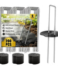 200 Pack Landscape Staples Garden Stakes 6 Inch 11 Gauge Galvanized Ground Pins For Weed Barrier Irrigation Tubing And Lawn Decor Heavy Duty Anti Rust Construction displayed with gaskets