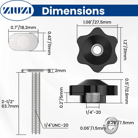 ZIUZI 10-pack 1/4-20 T-track star knob kit with 2-1/2 in bolts and washers for woodworking jigs