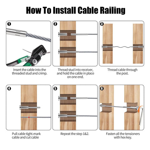 Installation steps for 50 Pairs Invisible Cable Railing Kit For One Eighth Inch T316 Stainless Steel Cable Hardware