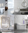 Must-Have 8-Piece Bathroom Hardware Set in Brushed Nickel installed, featuring towel bars and hooks in modern bathrooms.