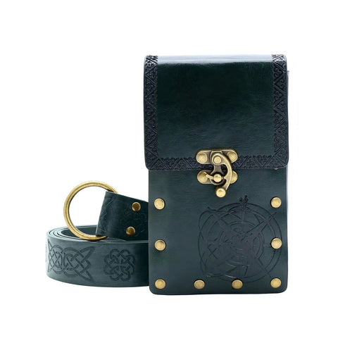 Badass Vintage Medieval Cosplay Belt For Men With Embossed Pu Leather Strap And Easy Adjust Buckle That Fits Snug And Looks Cool For Festivals Parties And Stage Wear with pouch.