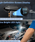 Beast Mode 150000 RPM Cordless Air Duster With LED Display and Light in use under car hood, showing screen and bright LED