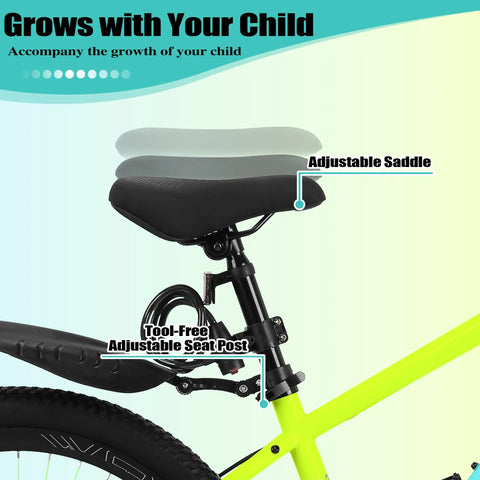 Adjustable seat on 24 Inch Kids Mountain Bike With Front Suspension, 1 Or 7 Speed Gears, Adjustable Seat Height