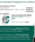 Recommended temperature formula for soldering with lead-free solder beside 939D Plus Digital Soldering Station With 75W Power, Precision Heat Control From 392 To 896 Fahrenheit, Built In Transformer, ESD Safe And Lead Free, C And F Display, Rugged Pro Grade Tool For All Day Soldering.