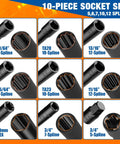 Half Inch Drive Spline Lug Nut Socket Set 10 Piece With Impact Square End For Spline And Hex Wheel Lock Removal detail view