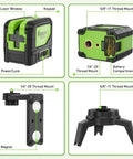 2 Plumb Dots And Cross Line Laser Level With 180 Degree Wide Angle 2 In 1 Green Self Leveling Laser Tool components and mounts