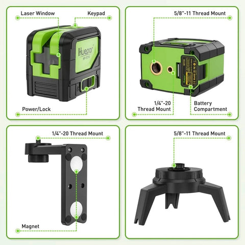 2 Plumb Dots And Cross Line Laser Level With 180 Degree Wide Angle 2 In 1 Green Self Leveling Laser Tool components and mounts