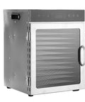 Game Changing Electric Food Dehydrator With 12 Removable Stainless Trays And Dual Airflow Fans, sleek design with clear door.