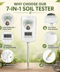 All In One 7 In 1 Soil Tester For Moisture pH Fertility Temperature Humidity And Light Digital Soil Meter For Garden Lawn Farm Indoor And Outdoor Use The Go To Tool For Smart Plant Care, white body with analog dial