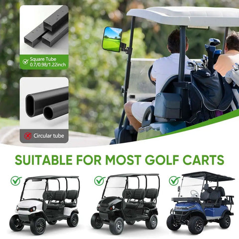 Heavy Duty Golf Cart Rearview Mirror No Drill Required Folding Adjustable 180 Degrees on standard square roof bar of golf cart.
