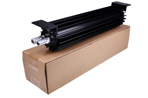 12 Inch Dual Pass Aluminum Transmission Cooler With One Quarter Inch NPT Fittings Universal Fit For C4 C6 700R4 4L60E 727 Transmission Mirror Polish Or Black Finish Heavy Duty Cooling For Trucks And Jeeps