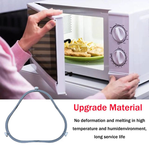 Replacement Inner Ring For Microwave Turntable Glass Plate shown in use with open microwave door displaying food on a glass plate