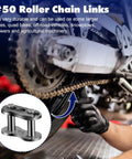 Mechanic installing Ten Pieces Size 50 Roller Chain Connecting Links Master Connector Link Heavy Duty Standard Connecting Split Links for motorcycle