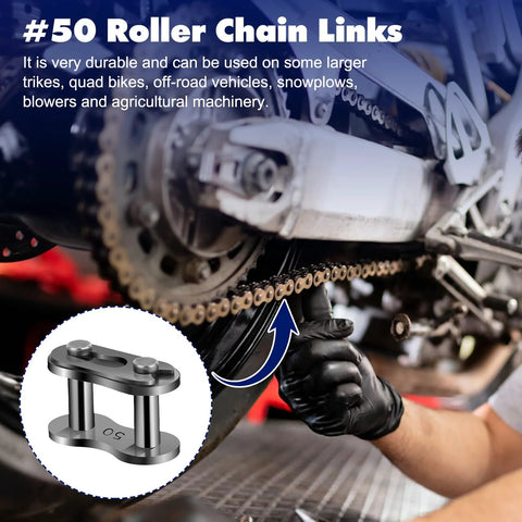 Mechanic installing Ten Pieces Size 50 Roller Chain Connecting Links Master Connector Link Heavy Duty Standard Connecting Split Links for motorcycle