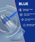 Close-up of 2 Pack Thread Locker Blue 243 Medium Strength And Red 271 Heavy Duty Threadlockers, features and temperature range shown.
