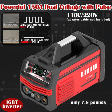 Multiprocess Beast 150A MIG Welder With Pulse Dual Voltage 110 And 220V IGBT Inverter shown with aluminum welding detail