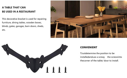 Four Inch Furniture Corner Guards With Black Metal Edge Protectors Right Angle Brackets For Sofas And Tables Rust Resistant Home Hardware Offering Dang Solid Protection And Slick Matte Finish on a wooden table.