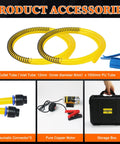 Accessories for 12V 100W Oil Transfer Pump Set With Durable Aluminum Head, including tubes, connectors, motor, and storage box