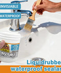 Heavy Duty Waterproof Polyurethane Sealant That Sets Totally Clear And Holds Firm Through Scorching Summers Or Freezing Winters A Go To Fix For Roofs Bathrooms Patios And Walls Indoors Or Outdoors Just Paint On And Go applied with a brush on a sink.