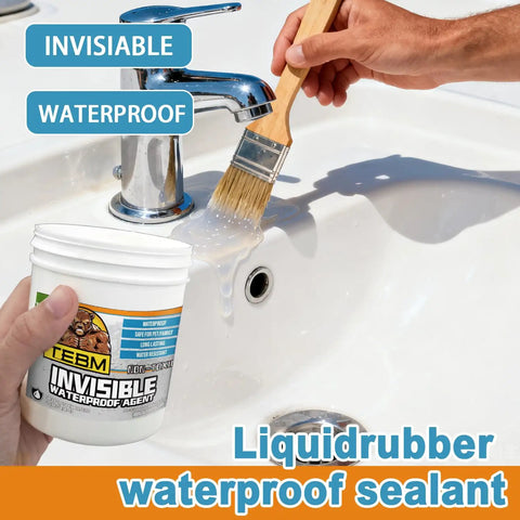 Heavy Duty Waterproof Polyurethane Sealant That Sets Totally Clear And Holds Firm Through Scorching Summers Or Freezing Winters A Go To Fix For Roofs Bathrooms Patios And Walls Indoors Or Outdoors Just Paint On And Go applied with a brush on a sink.