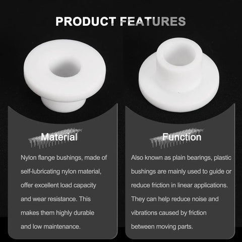 10 Pcs Flanged Nylon Sleeve Bearings With Self Lubricating Bushings Bore 9mm OD 13mm Length 12mm Flange Dia 23mm Flange Thickness 3mm White Durable Low Maintenance close-up front and side views