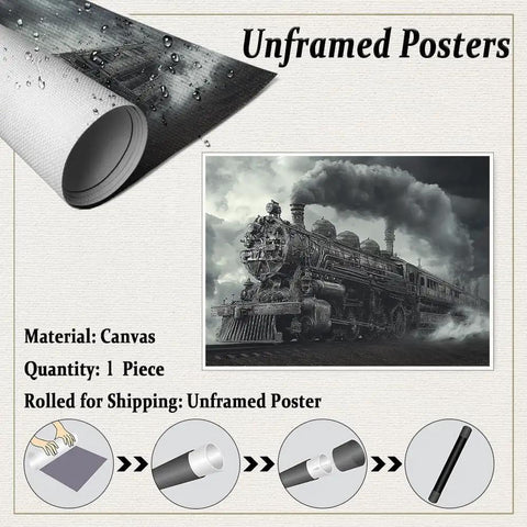 Dope High Contrast Black And White Steam Locomotive Wall Art Print Retro Train Photo Poster For Office Living Room And Study