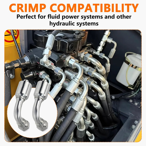 Hydraulic hose fittings kit, 14 pcs, metal braided, 3/4" JIC 37° female 90° elbows (front view)