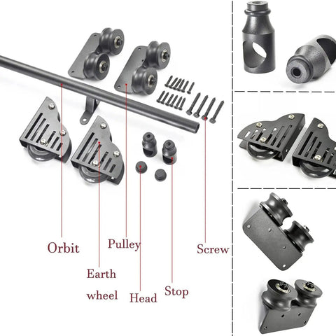 Sliding Barn Door Hardware Kit With Black Carbon Track System For Library Ladders, Low-Noise Big Wheel Rollers, No Ladder Included