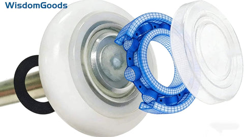 Illustration showing close-up of 12 Pack 1.8 Inch Nylon White Garage Door Rollers With 4.7 Inch Stem Quiet Smooth Replacement Wheels