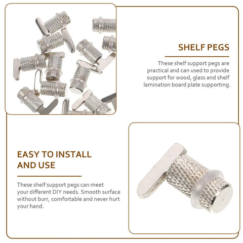 Silver Finish Cabinet Shelf Support Pegs 20 Pack For Cabinets, Bookcases, Closets, And Cupboards with knurled design