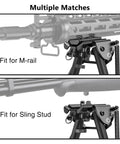 Carbon Fiber Bipod 6 To 9 Inches With M-Rail Adapter setup for M-rail and sling stud attachment, dual compatibility showcase.