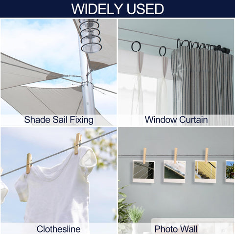 Built Tough One Eighth Inch Wire Rope Kit 236 Ft Stainless Steel Aircraft Cable with M5 Turnbuckles for shade sails, curtains