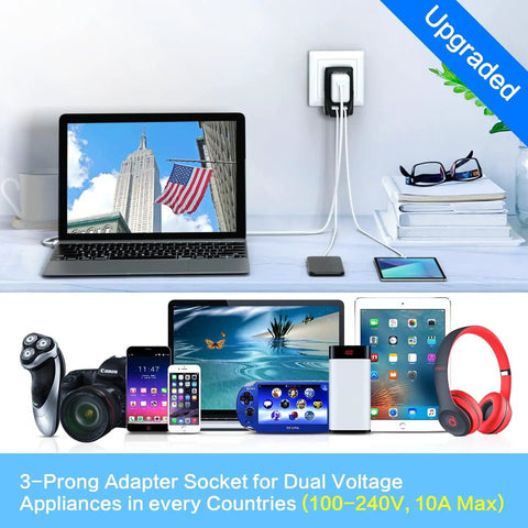 Various devices using 2000W Travel Voltage Converter 220V To 110V Step Down Adapter With Two USB Ports Worldwide Plug EU UK AU US
