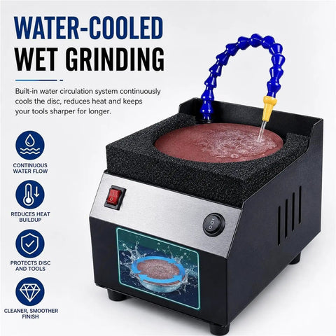 Heavy Duty Wet Dry Bench Sander And Electric Knife Sharpener With Water Cooling System Seven Speed Adjustable Polishing Tool for wet grinding setup.