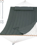Portable Double Rope Hammock With Pad For Two People Garden Backyard Patio Poolside Gray Green With Quilted Reversible Pad