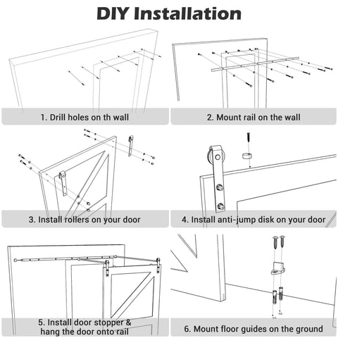 6.6 Ft Sliding Barn Door Hardware Kit For Heavy Duty Closet And Cabinet Doors, Hanger Track Rail Roller System installation guide