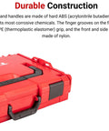 Close-up of red durable toolbox, featuring ABS construction and nylon latches, part of Six-Drawer Rolling Stack With Tool Box And L-BOXX 2 Trays