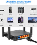 Diagram showing Go To High Speed Cat6 Ethernet Cable 550 MHz 10Gbps connecting various devices like router, switch, server, and more