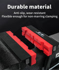 Beefy Six Inch Soft Jaws For Bench Vise With Two Pair Jaw Pads Magnetic Vice Pads showing waffle grip surface clamping a vise.