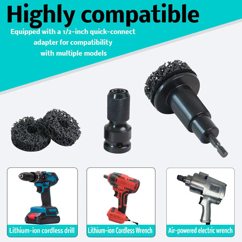 Wheel Hub Resurfacing Kit With Rust Busting Tool For Wheel Studs And Brake Rotors, durable black steel grinding discs shown