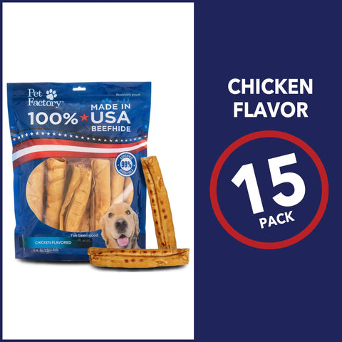 100 Percent Made In USA Beefhide 8 Inch Rolls Dog Chew Treats Chicken Flavor 15 Count Pack Perfect For Heavy Chewers