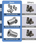 Comparison of Heavy Duty Half Inch X 13 Stepped Female Weld On Nuts With Extended Threads And Low Carbon Steel Chassis Tabs.